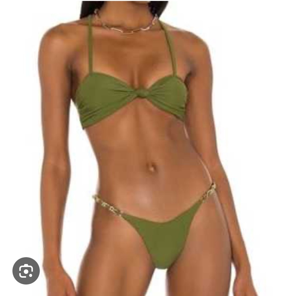 Camila Coelho Olive Bikini with Gold Chain Accents